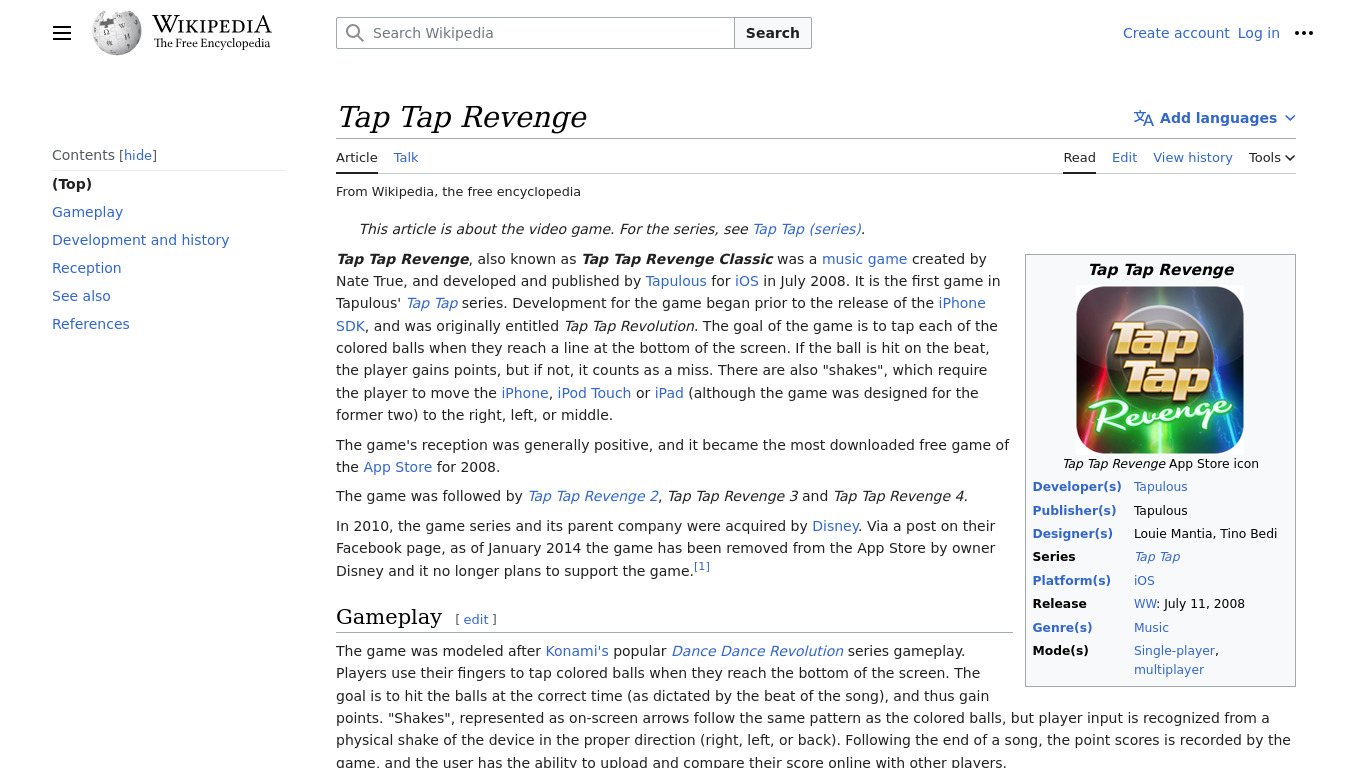 Tap Tap Revenge Landing page