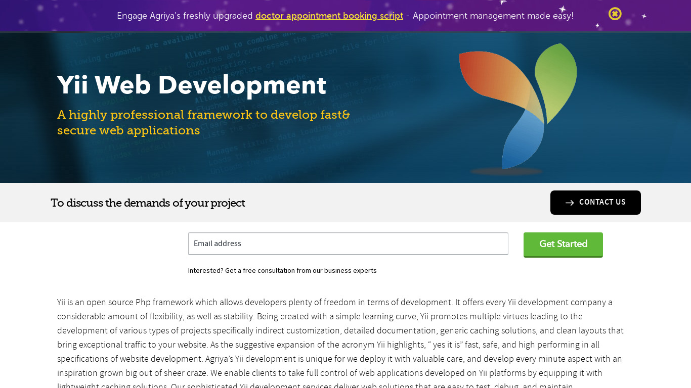 Yii Development Company Landing page