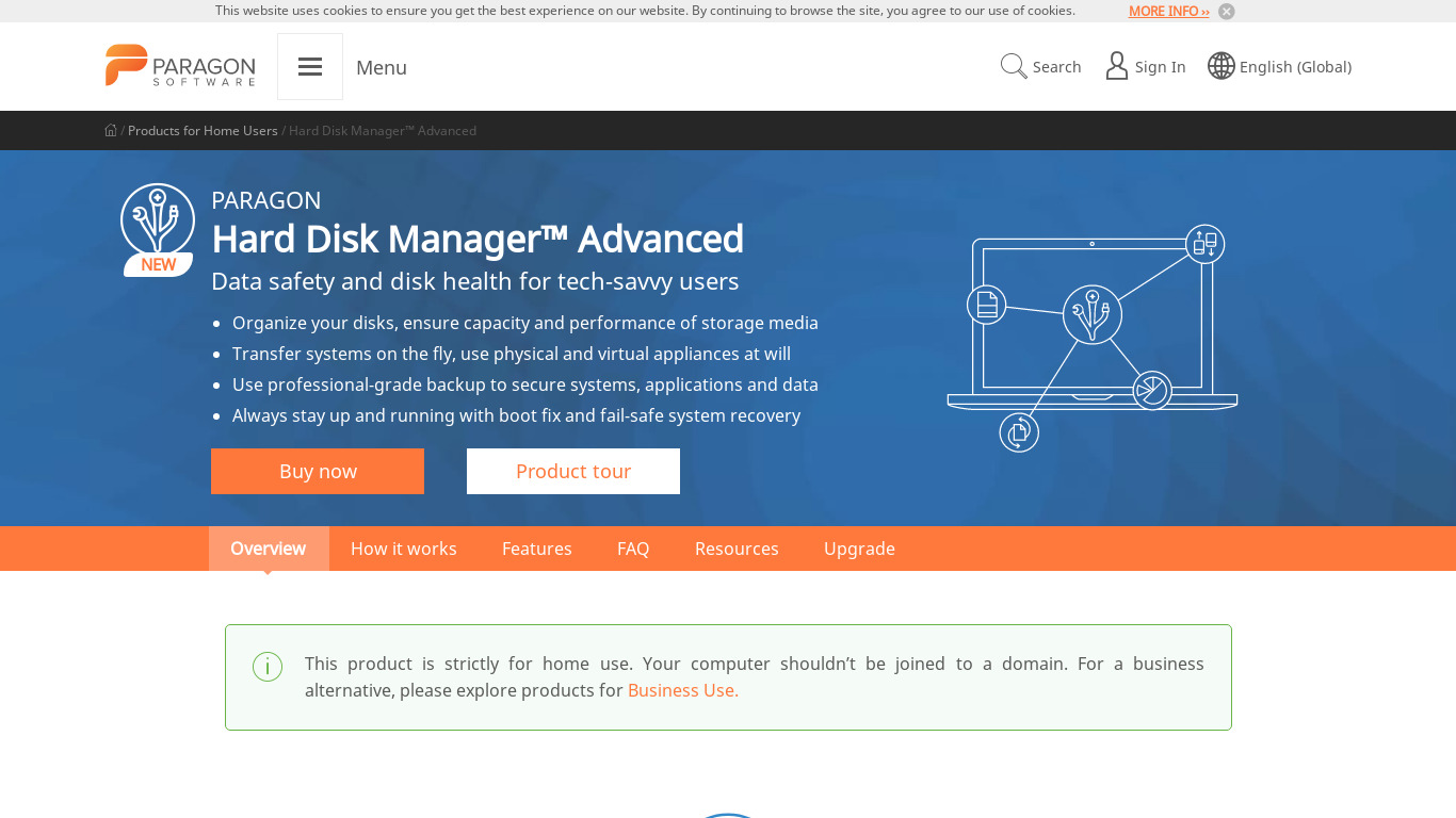Paragon Hard Disk Manager Business Landing page