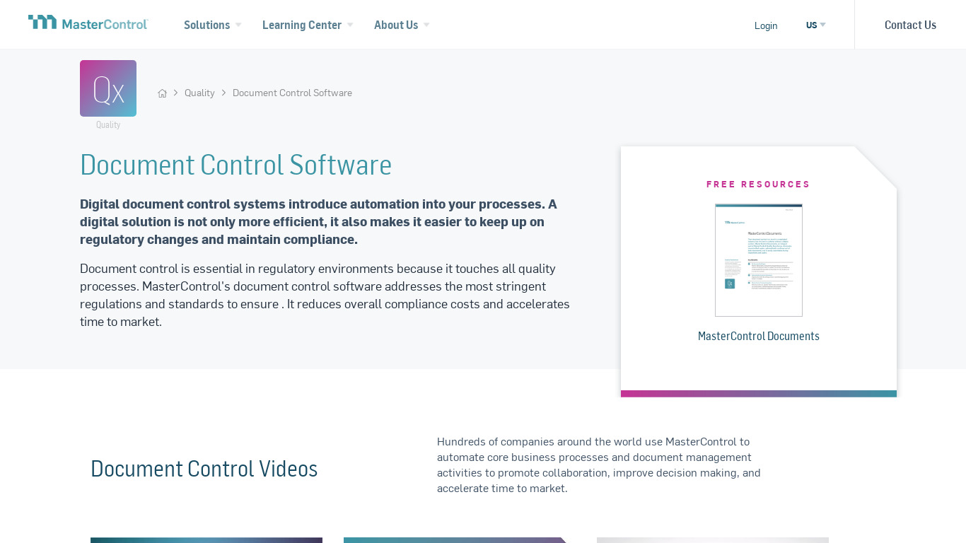 MasterControl Documents Landing page
