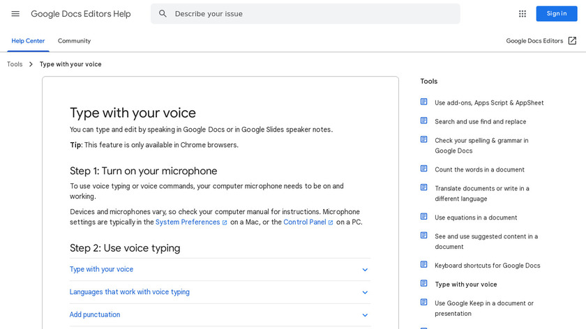 Google Voice Typing Landing Page