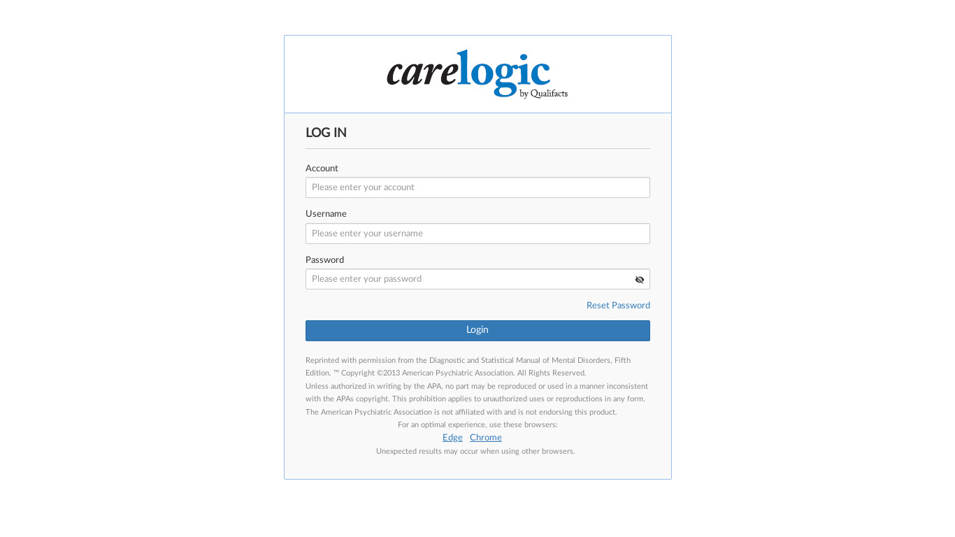 CareLogic EHR Landing page