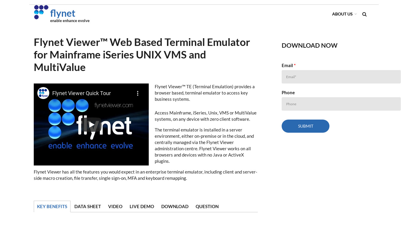 Flynet Viewer TE Terminal Emulator Landing page