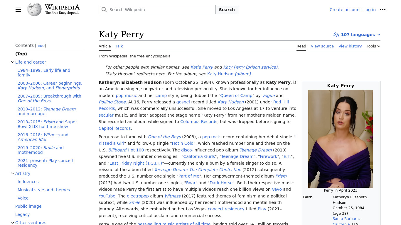 Katy Perry Pop Landing page