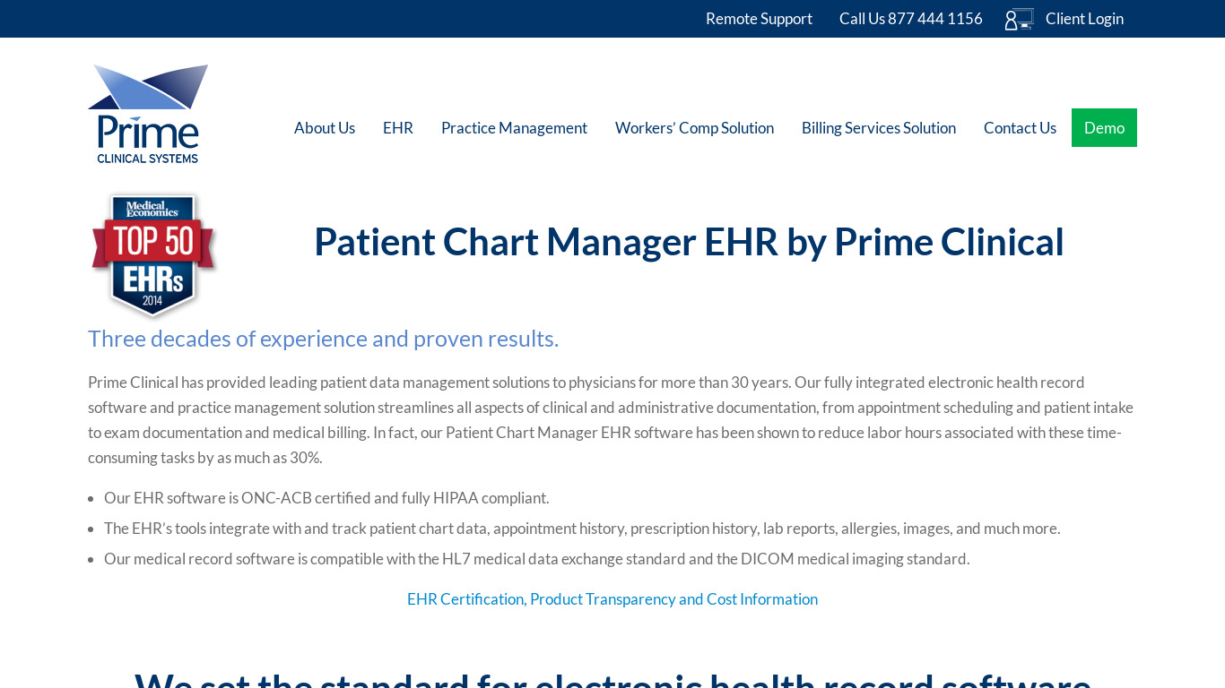 Patient Chart Manager EHR Landing page