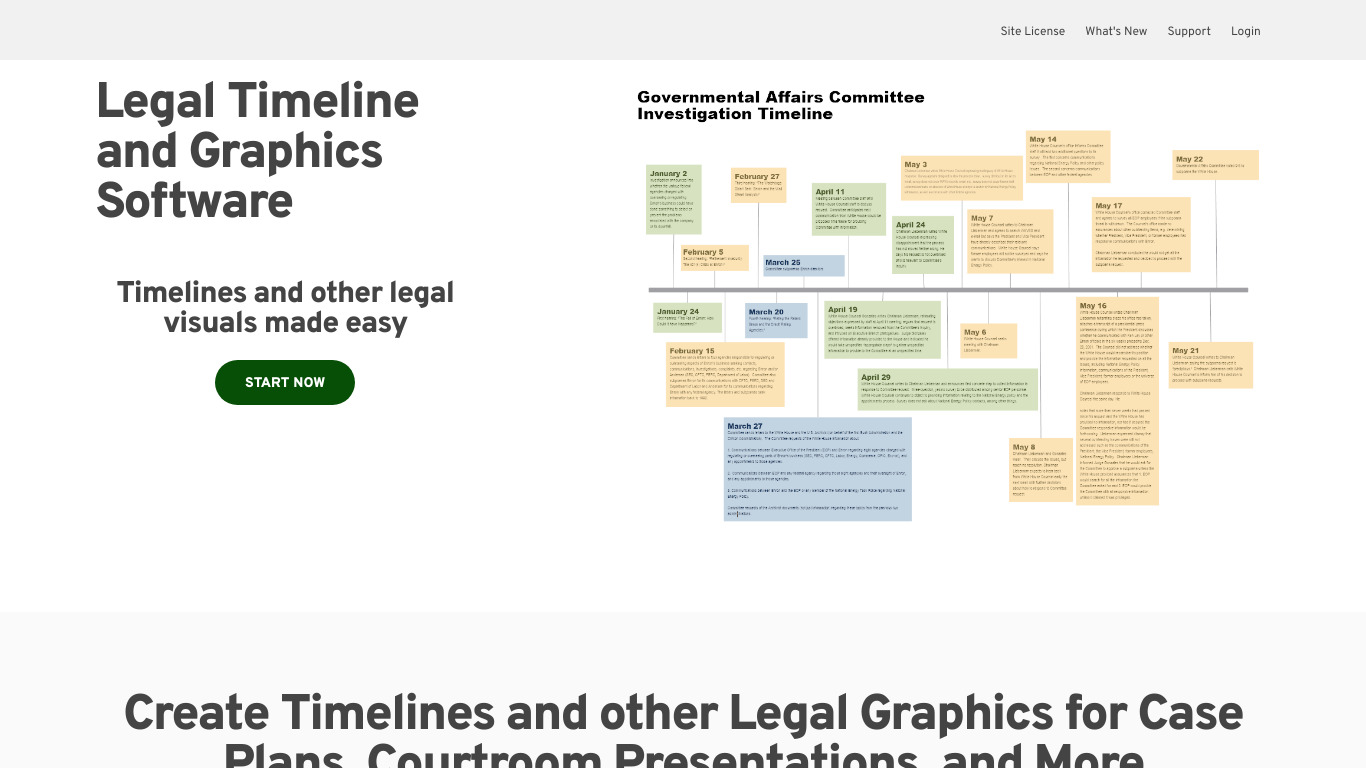 Legal Timeline and Graphics Software Landing page