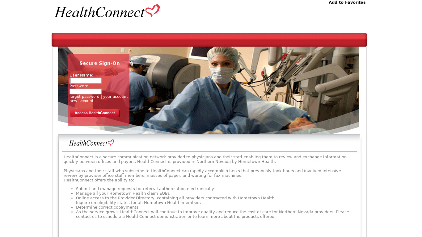 HealthConnect Landing page