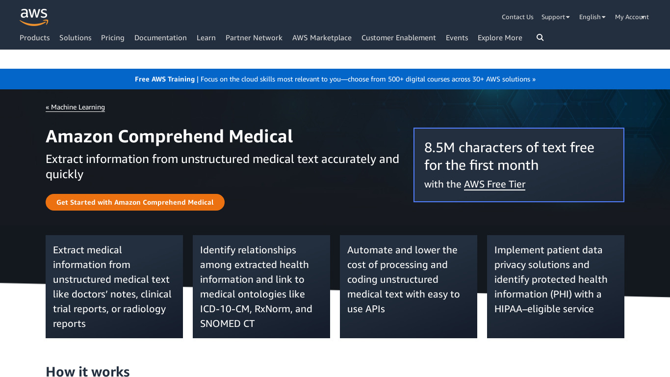 Amazon Comprehend Medical Landing page