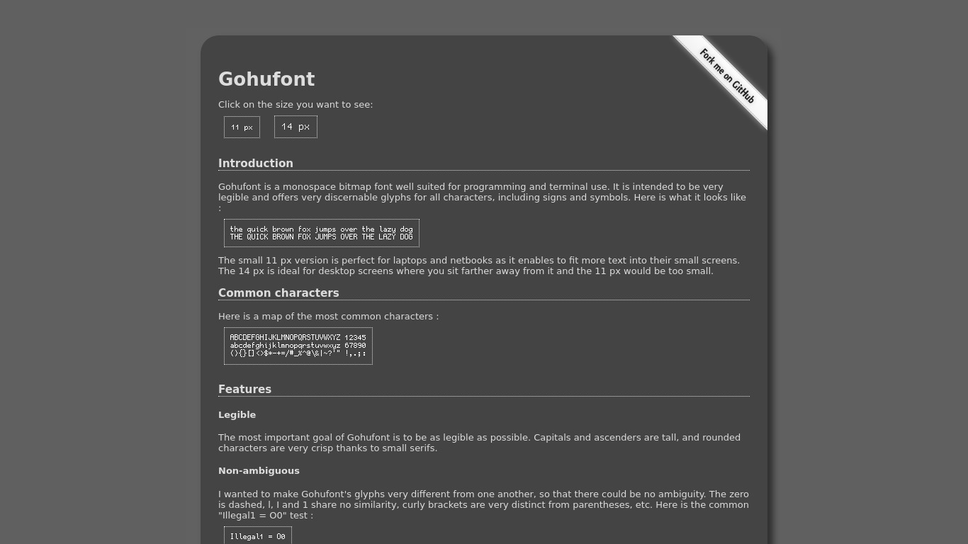 GohuFont Landing page