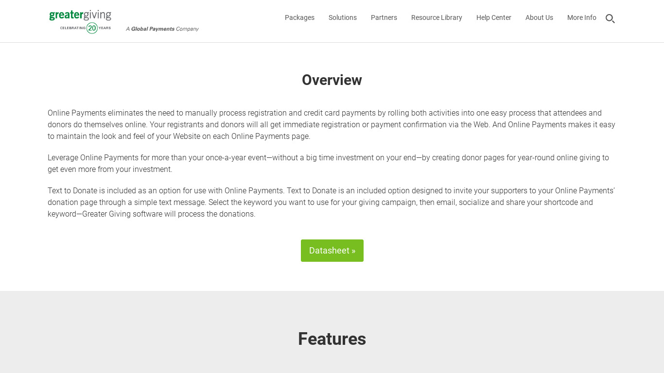Greater Giving Online Payments Landing page