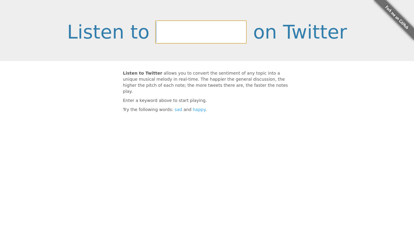 Listen to Twitter Landing page