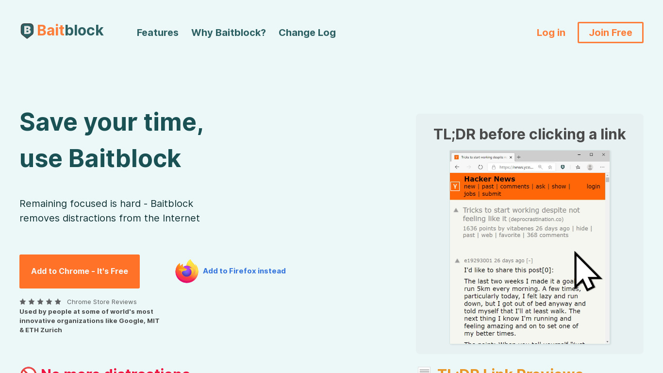 Baitblock Landing page