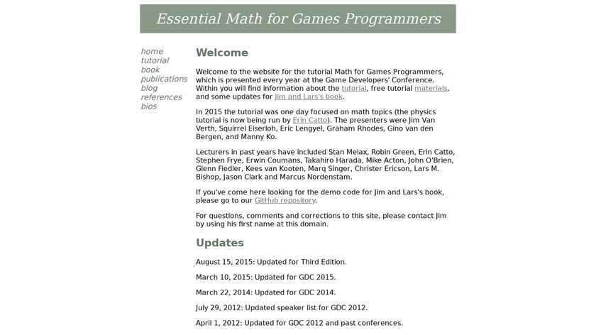 Essential Math for Games Programmers Landing Page