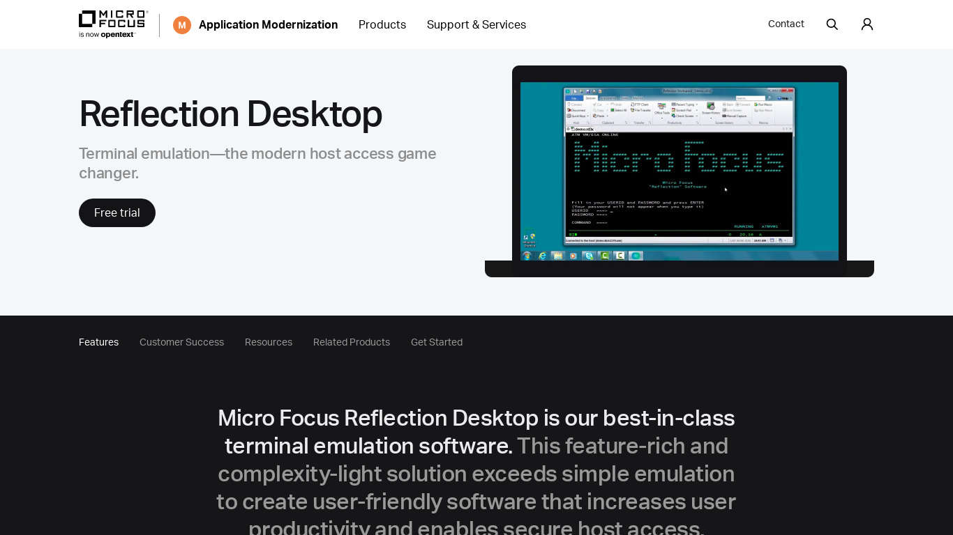 Micro Focus Reflection Desktop Landing page