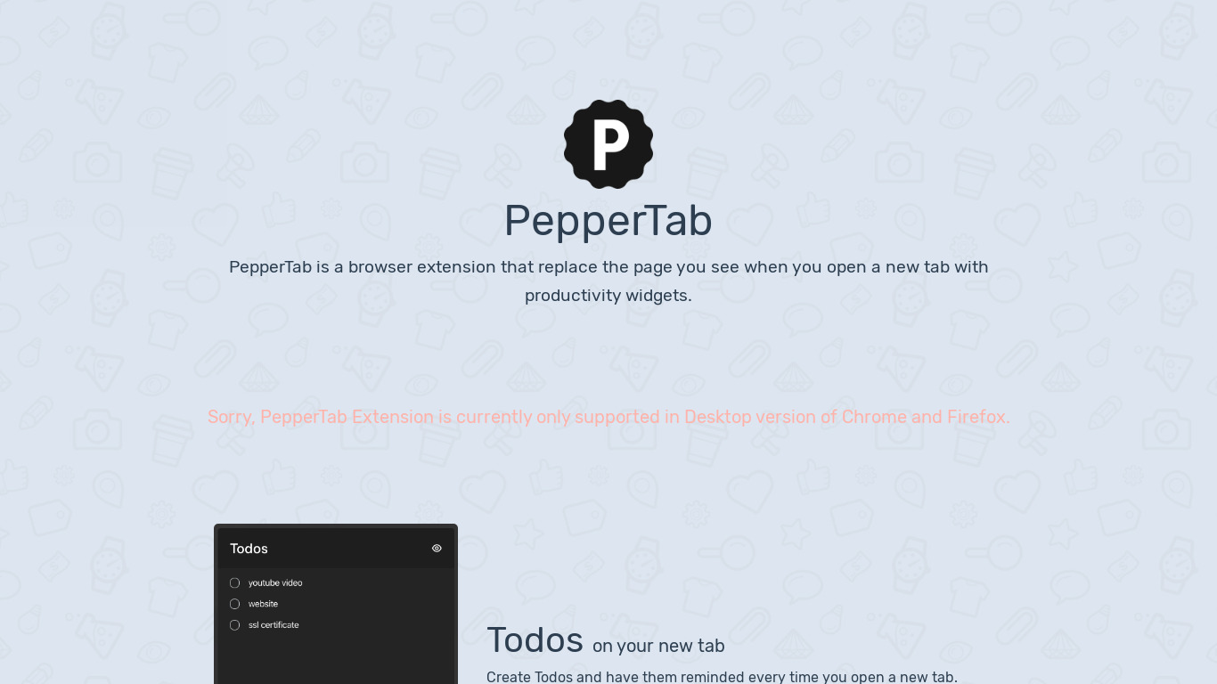 PepperTab Landing page