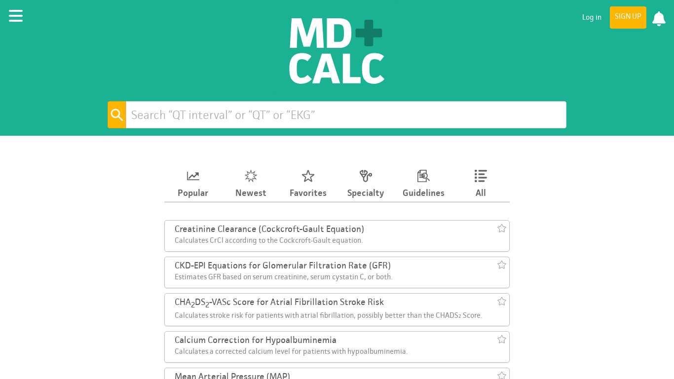 MedCalc Landing page