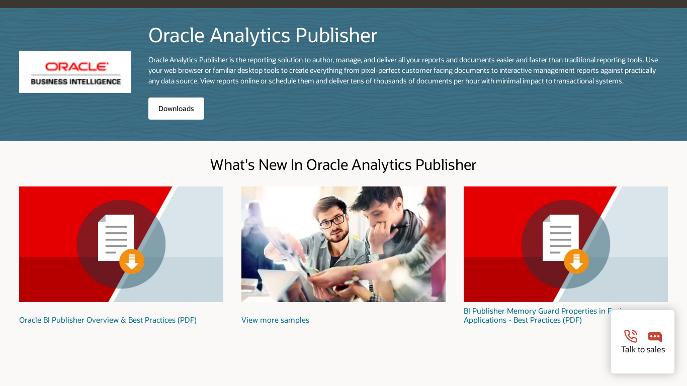Oracle BI Publisher Landing page