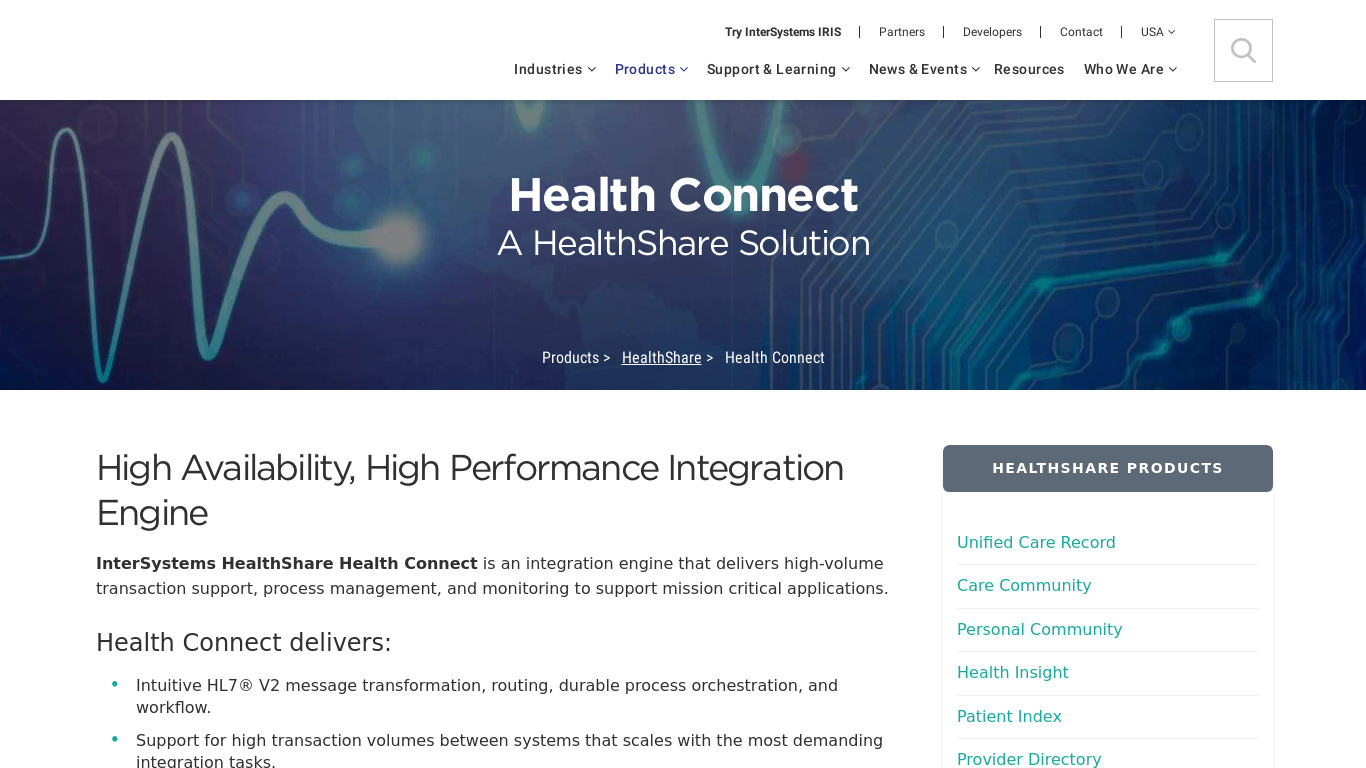 HealthShare Health Connect Landing page