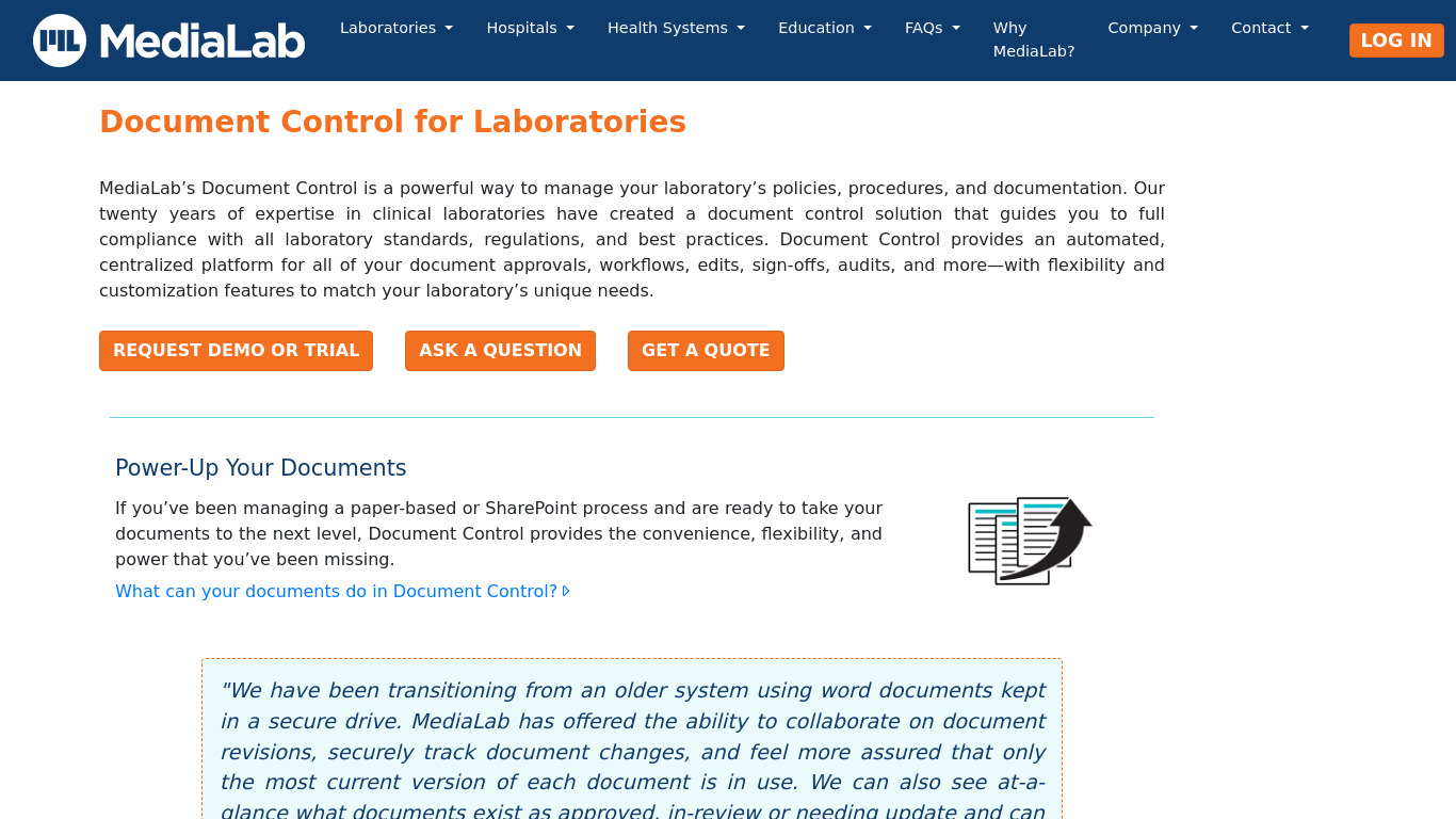 MediaLab Document Control Landing page