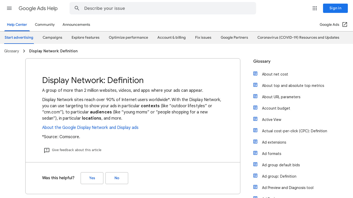 Google Display Ad Network Landing page