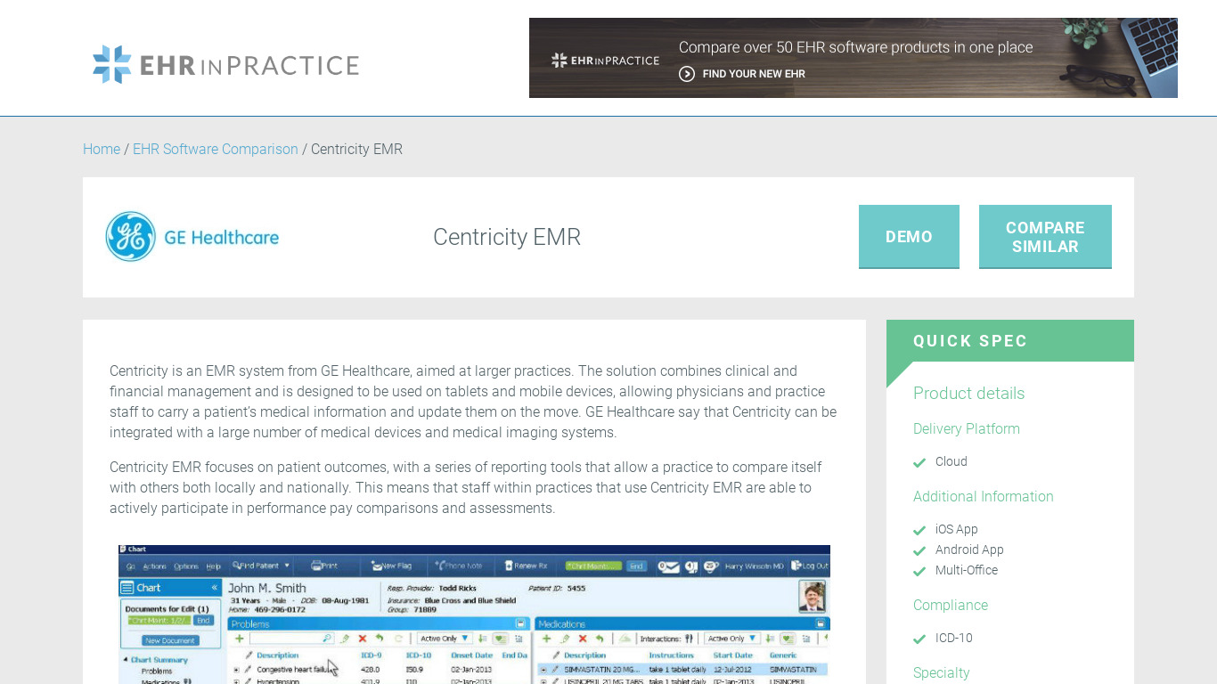 Centricity EMR Landing page
