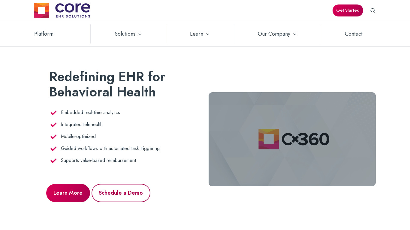 Core EHR Platform Landing page