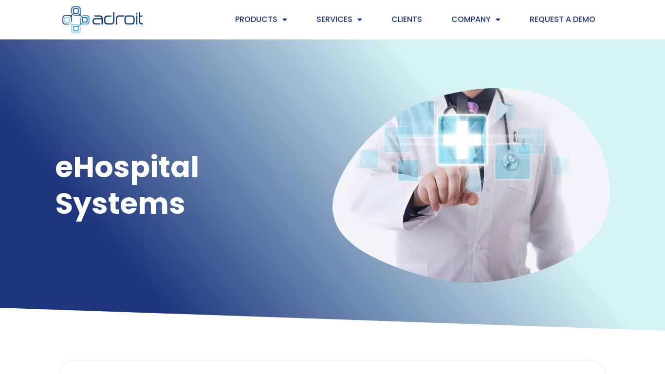 eHospital Systems Landing page