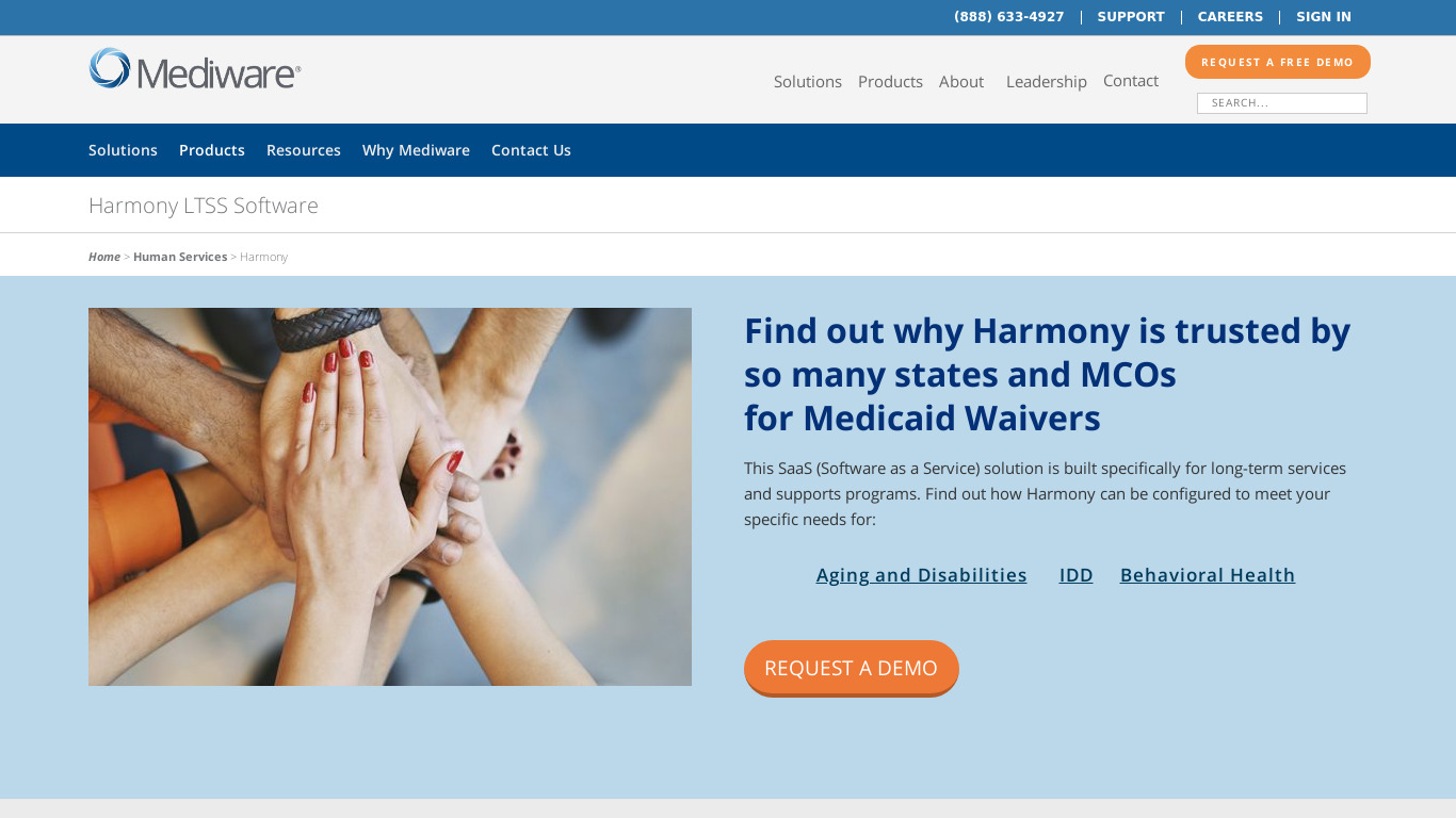 mediware.com Harmony LTSS Software Landing page