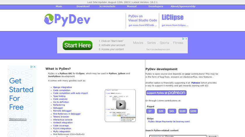 Eclipse with PyDev Landing Page