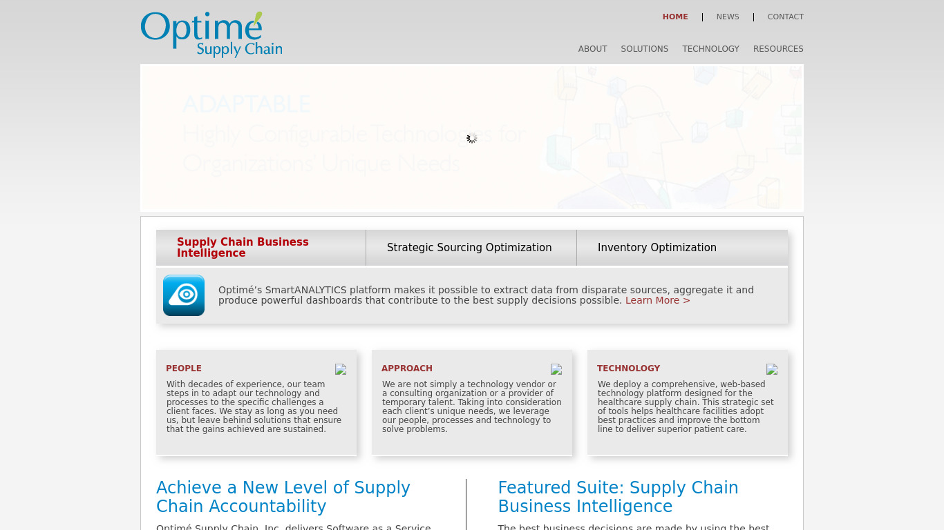 Optime Supply Chain Landing page