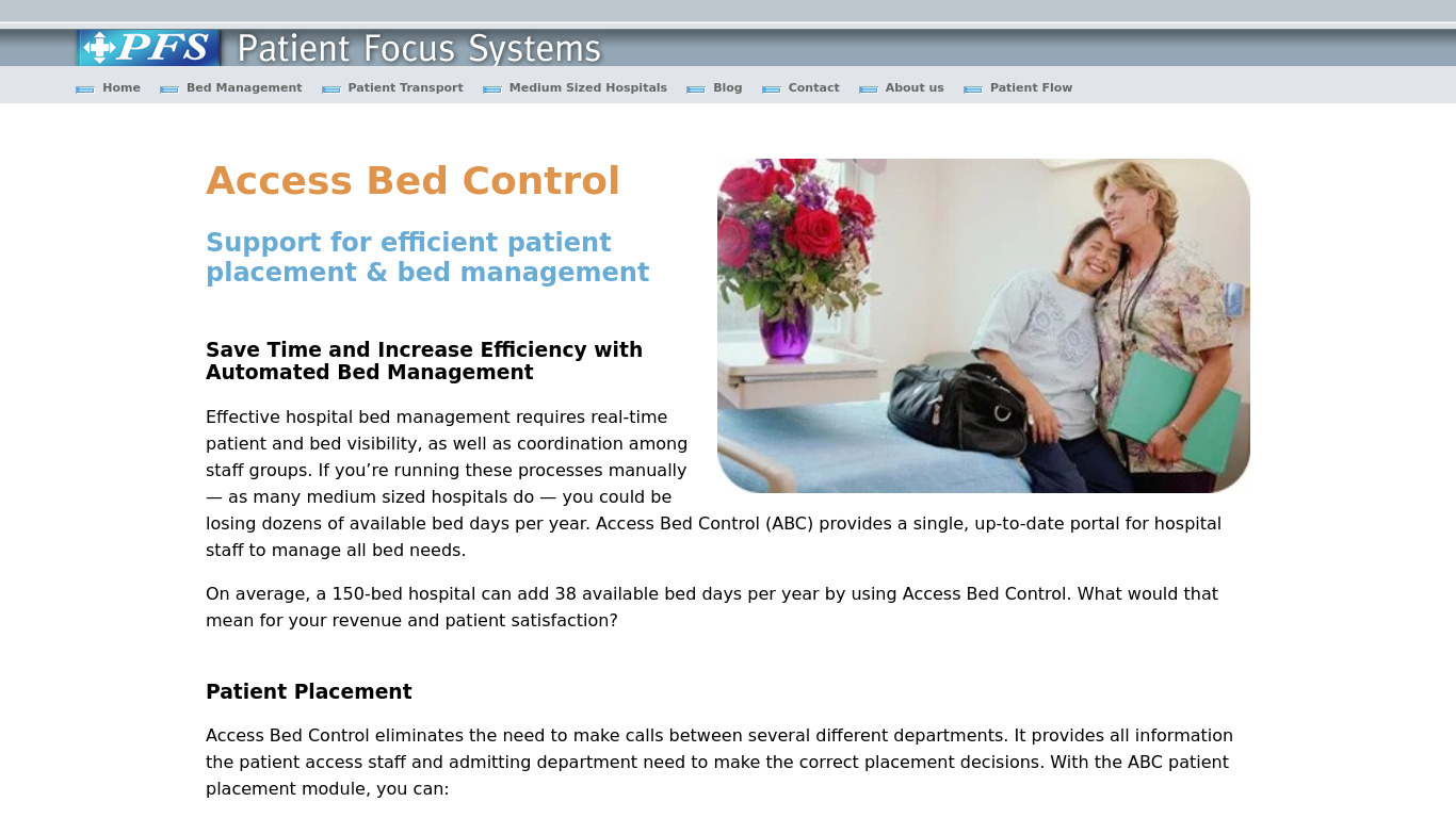 Access Bed Control Landing page