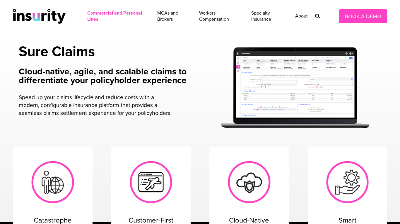 Insurity Claims Solutions Landing page