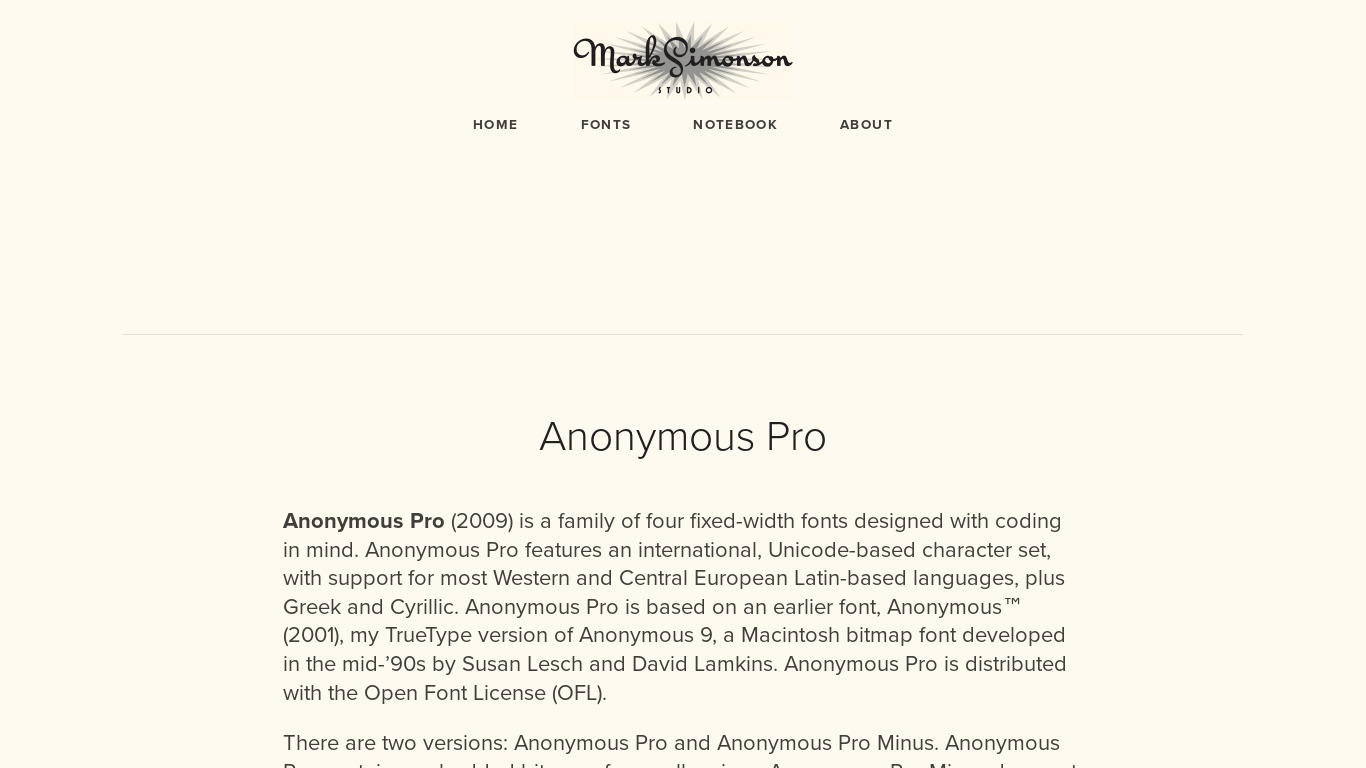 Anonymous Pro Landing page