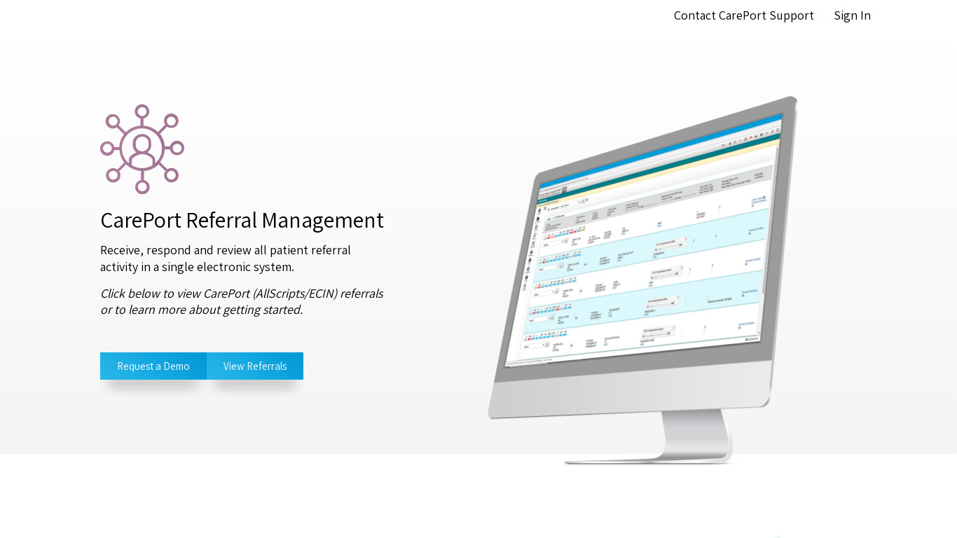 CarePort Referral Management Landing page