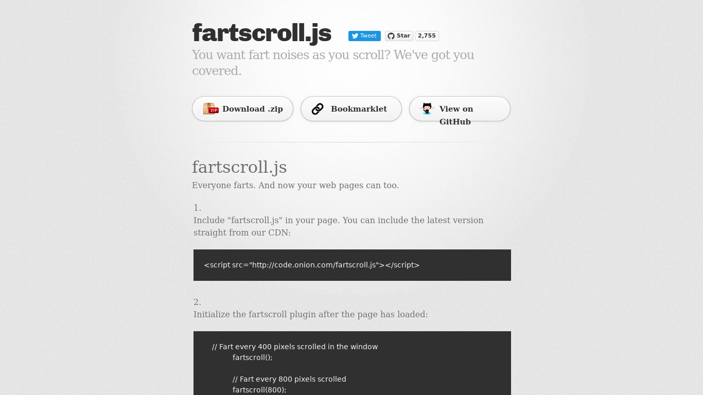 Fart Scroll JS Landing page