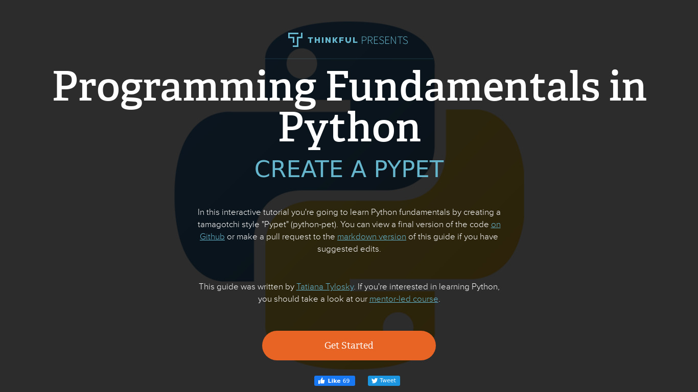 thinkful.com Python Programming Fundamentals Landing page