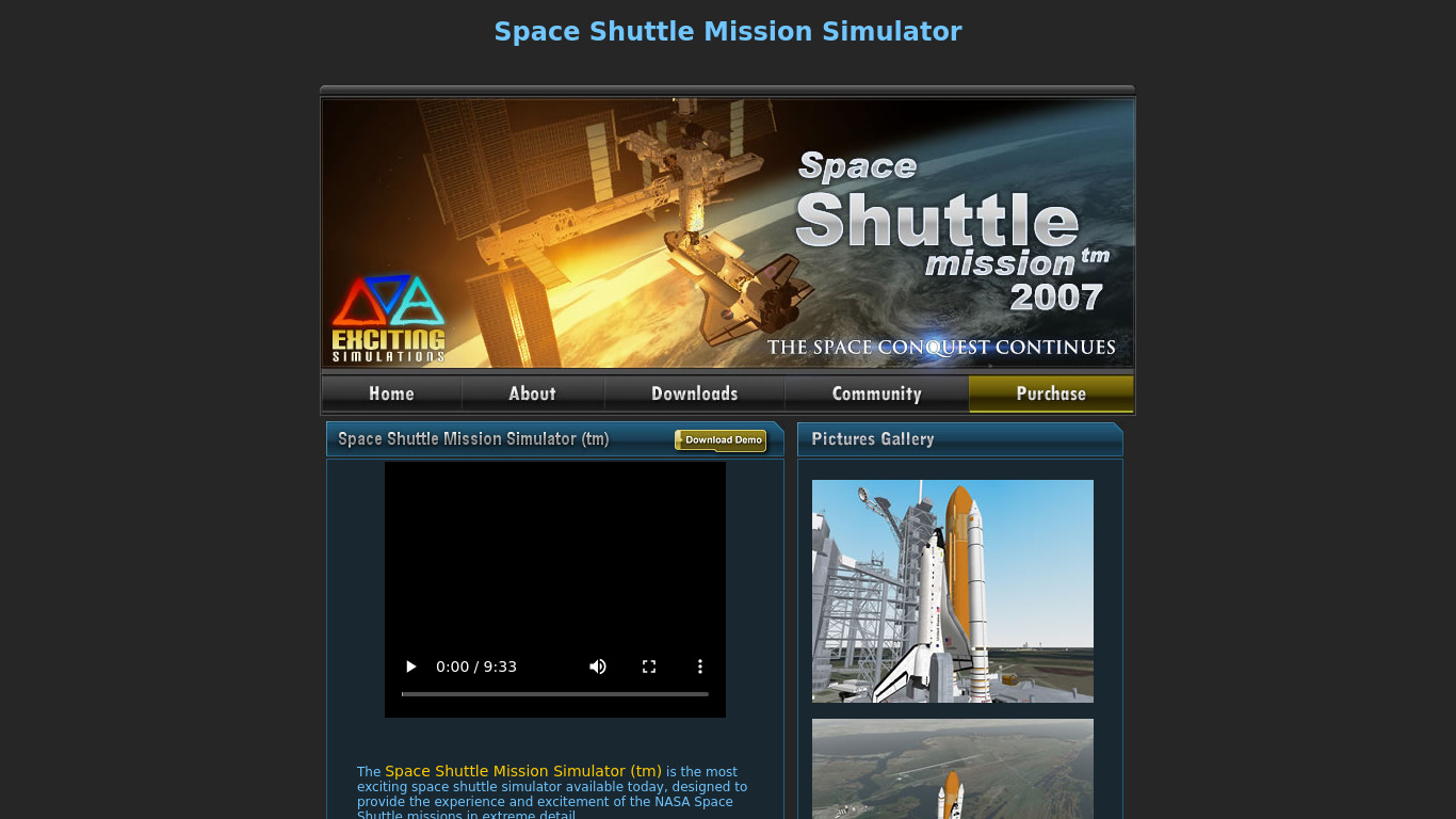 Space Shuttle Simulator Landing page