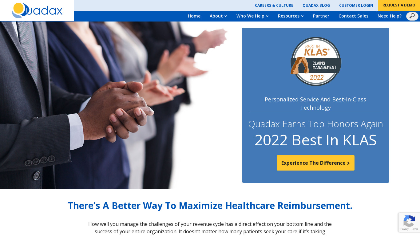 Quadax Health Systems Solutions Landing page