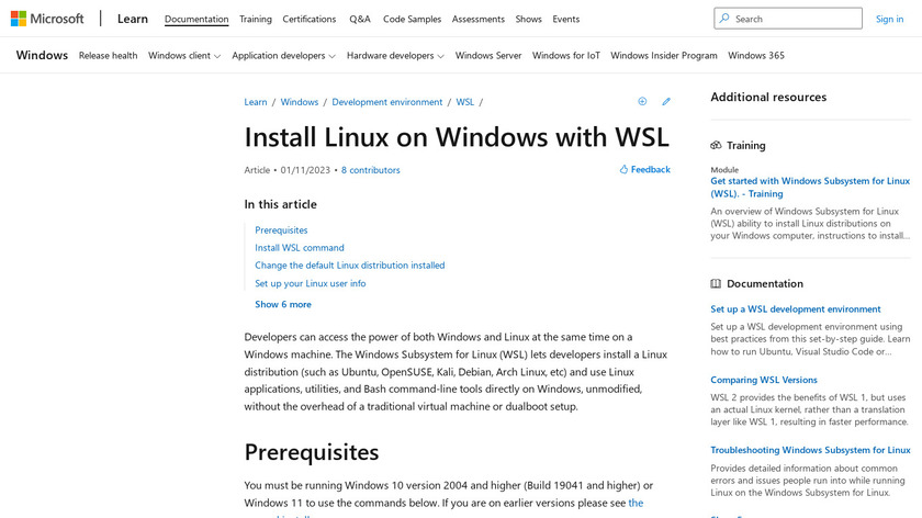 SSH of Windows' Linux subsystem Landing Page