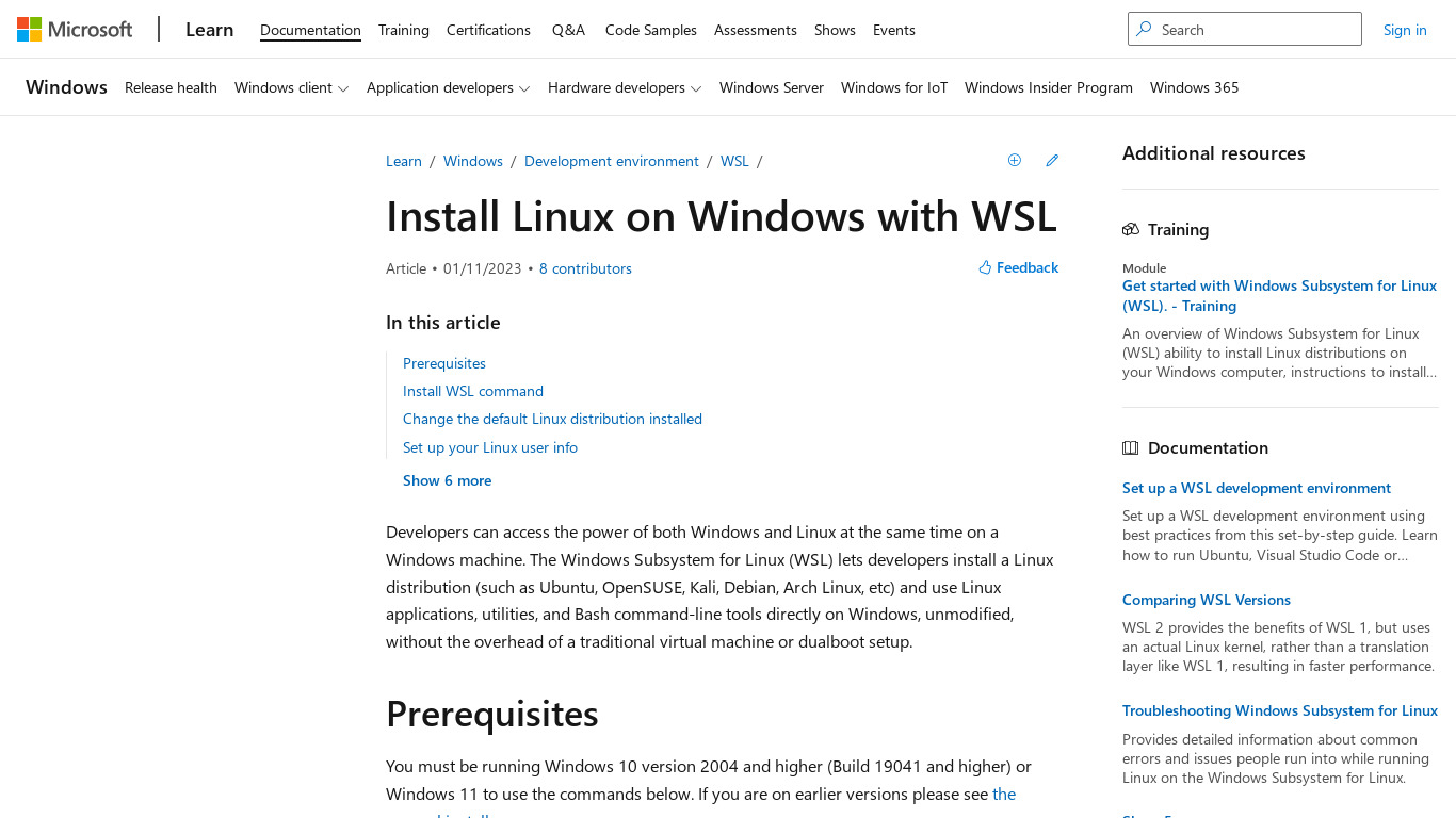 SSH of Windows' Linux subsystem Landing page