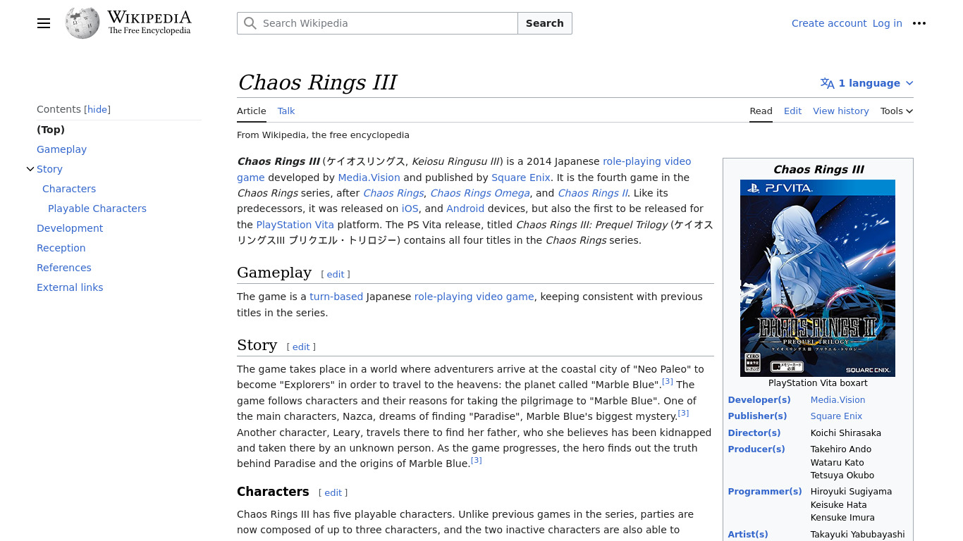 Chaos Rings III Landing page