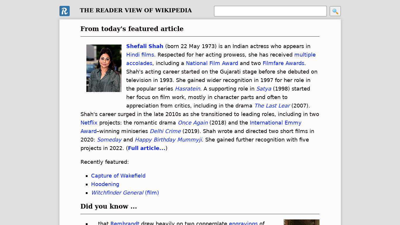 The Reader Wiki Landing page