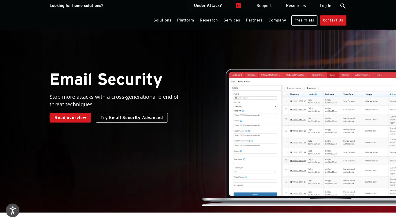 TrendMicro Email Security Landing page