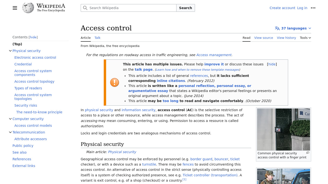 Access Control Landing page