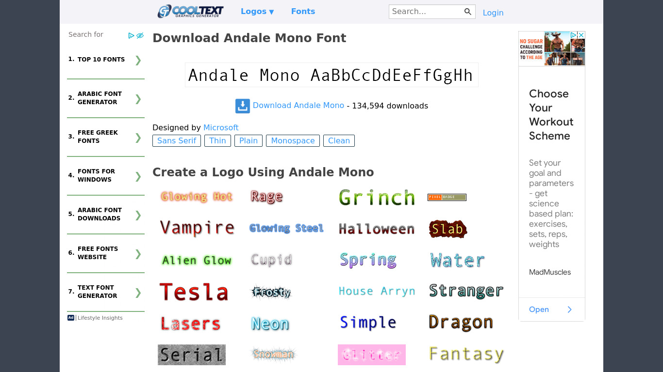 Andale Mono Landing page