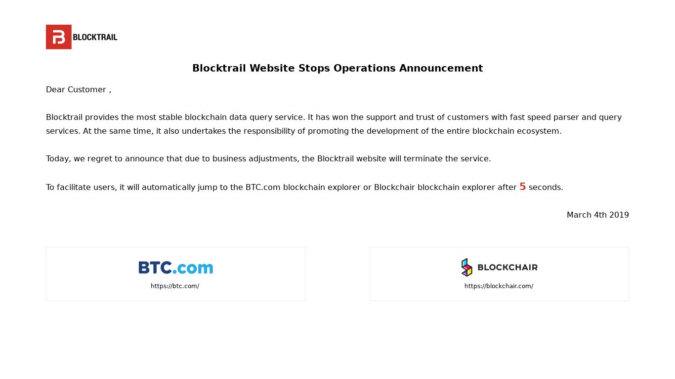BlockTrail Landing page
