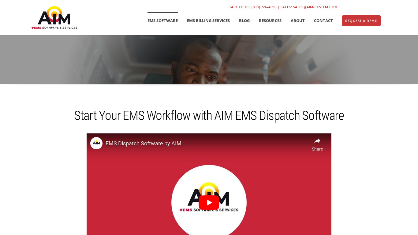 AIM EMS Dispatch Software Landing page