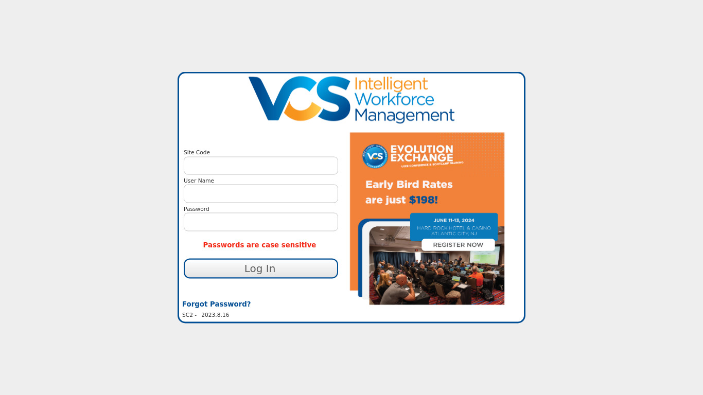 VCS Employee Scheduling Landing page