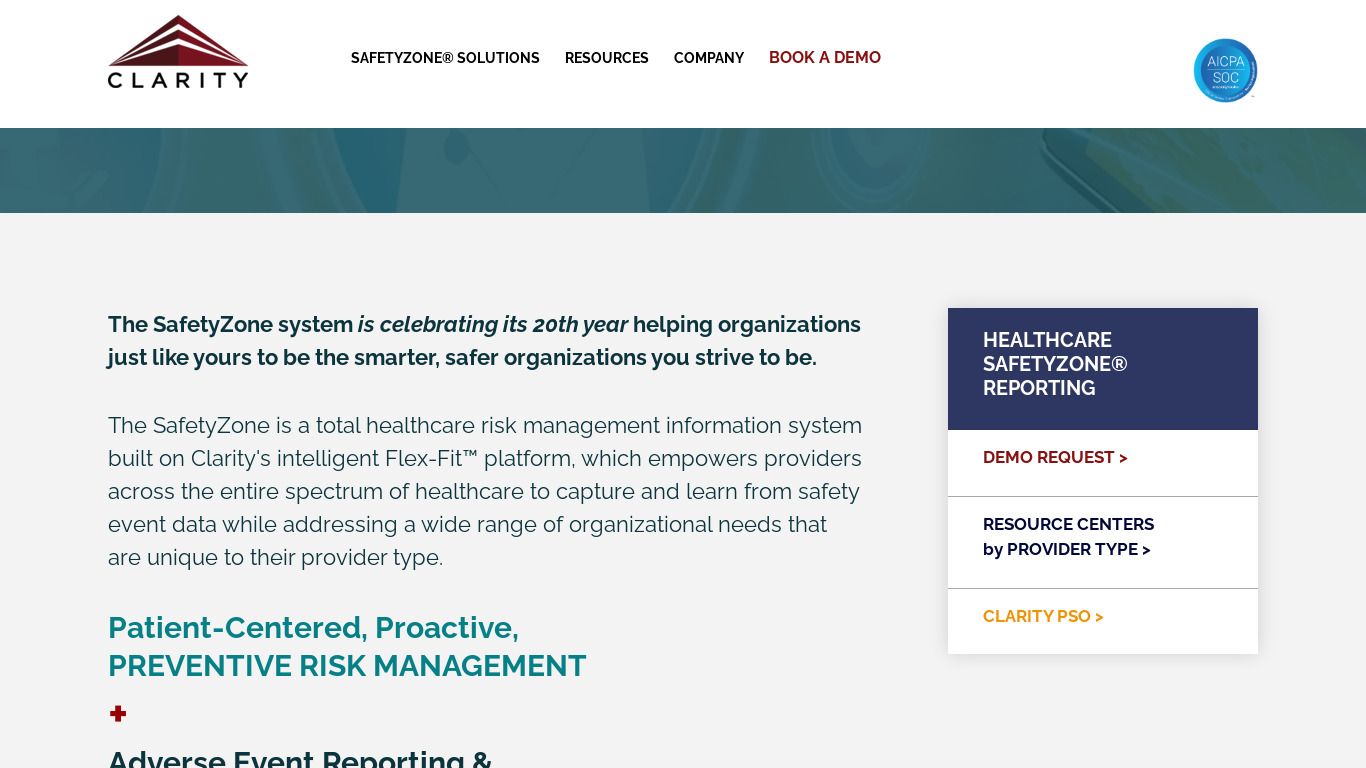 Healthcare SafetyZone Landing page