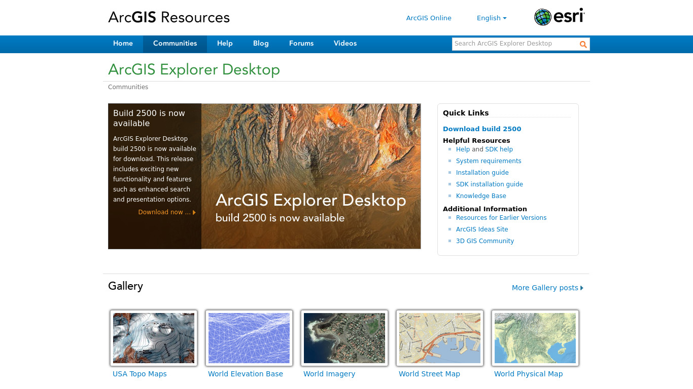 ArcGIS Explorer Desktop Landing page